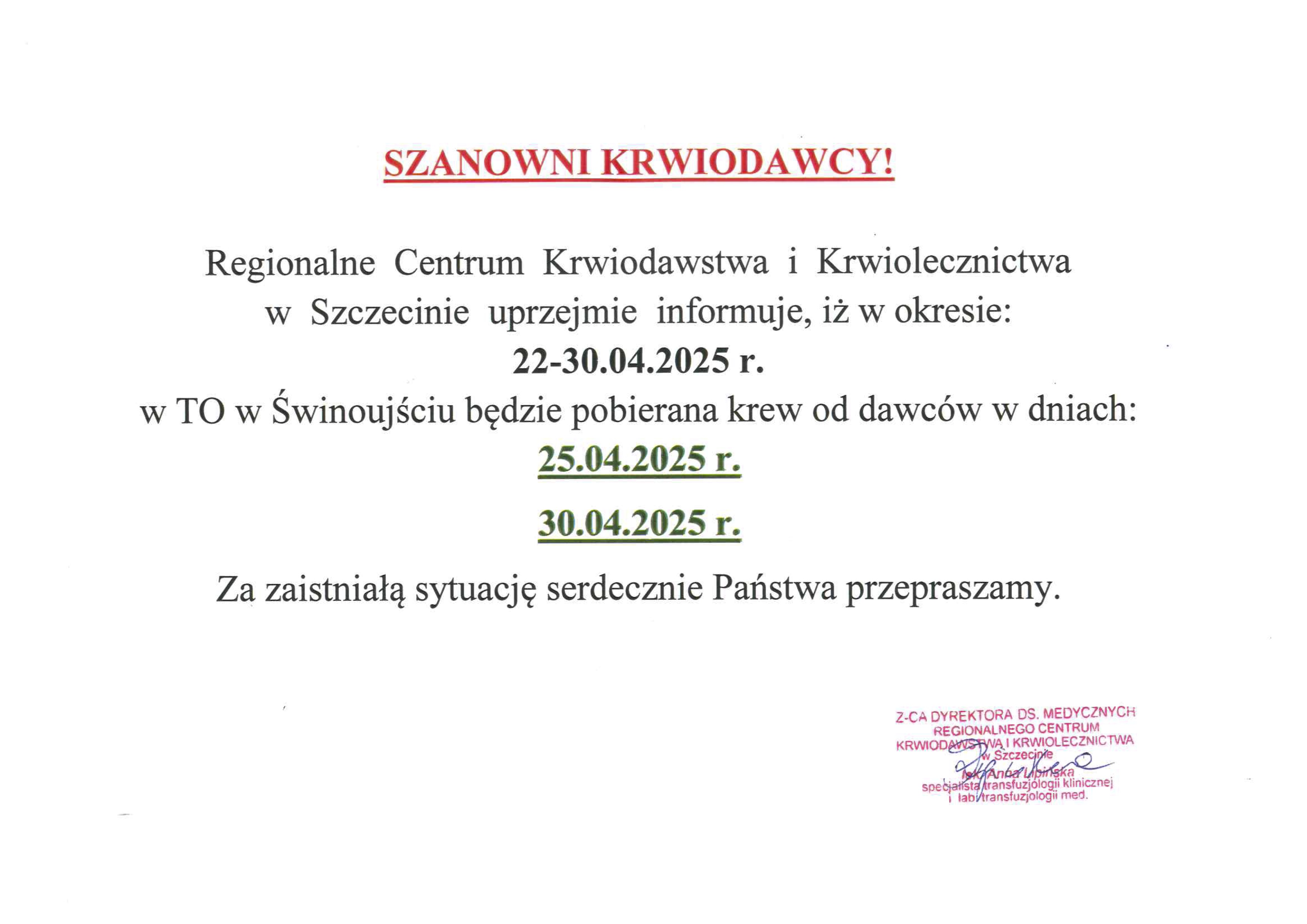 Świnoujście praca w dniach 25 i 30.04.2025